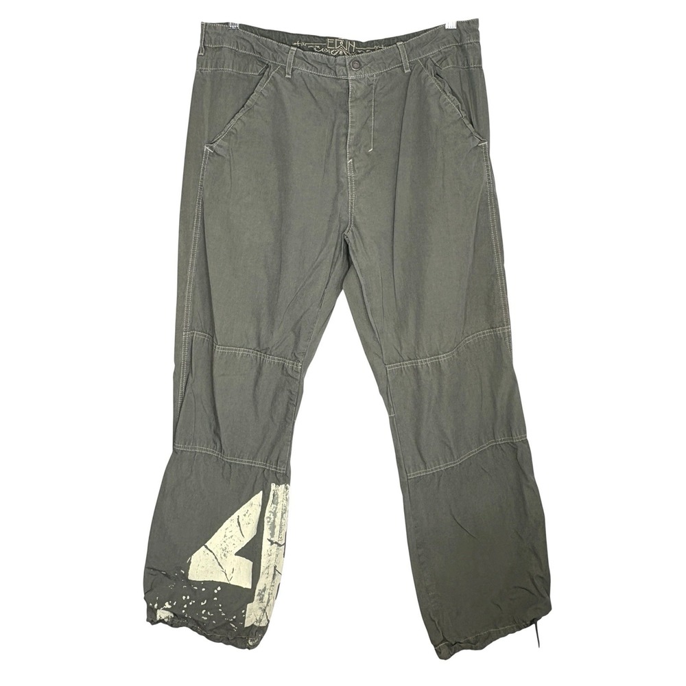 EDUN Y2k Wide Leg Parachute Pants Mens 36X32 Military Graphic Utility Button Fly